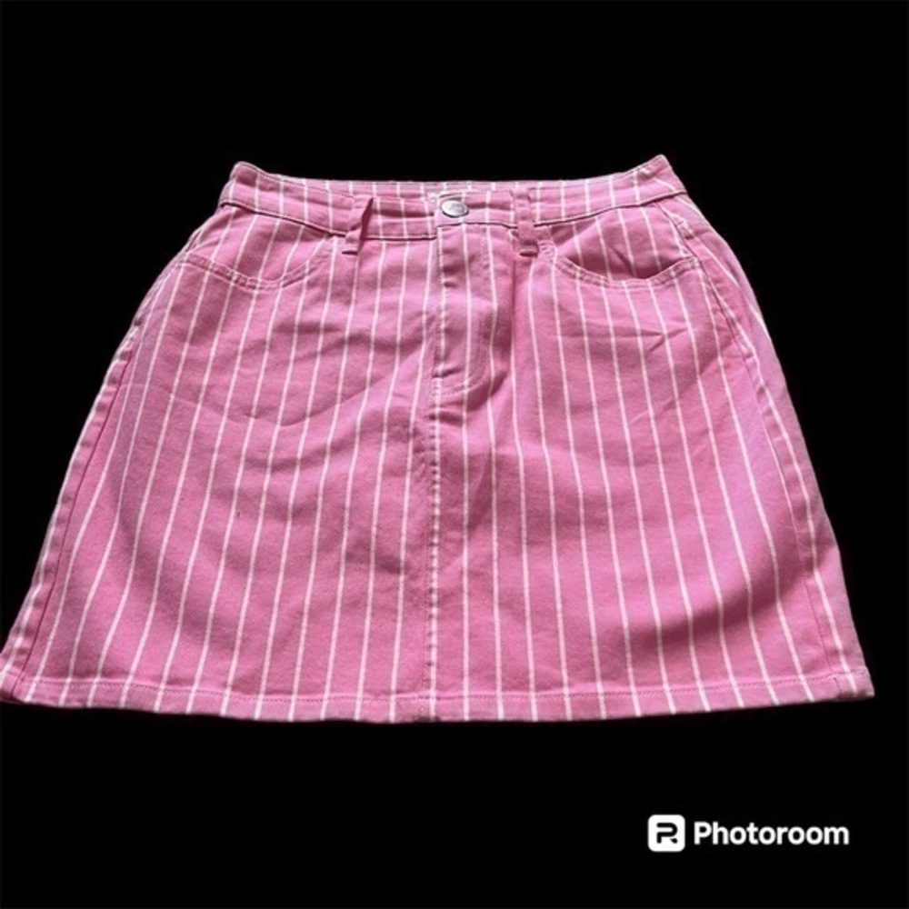 Victor Glemaud pink and white striped jean skirt